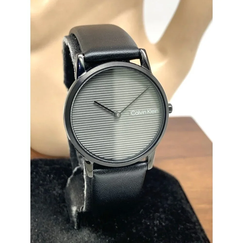 Calvin Klein Women's Watch 25100034 Feel Quartz Black Leather Strap 30mm